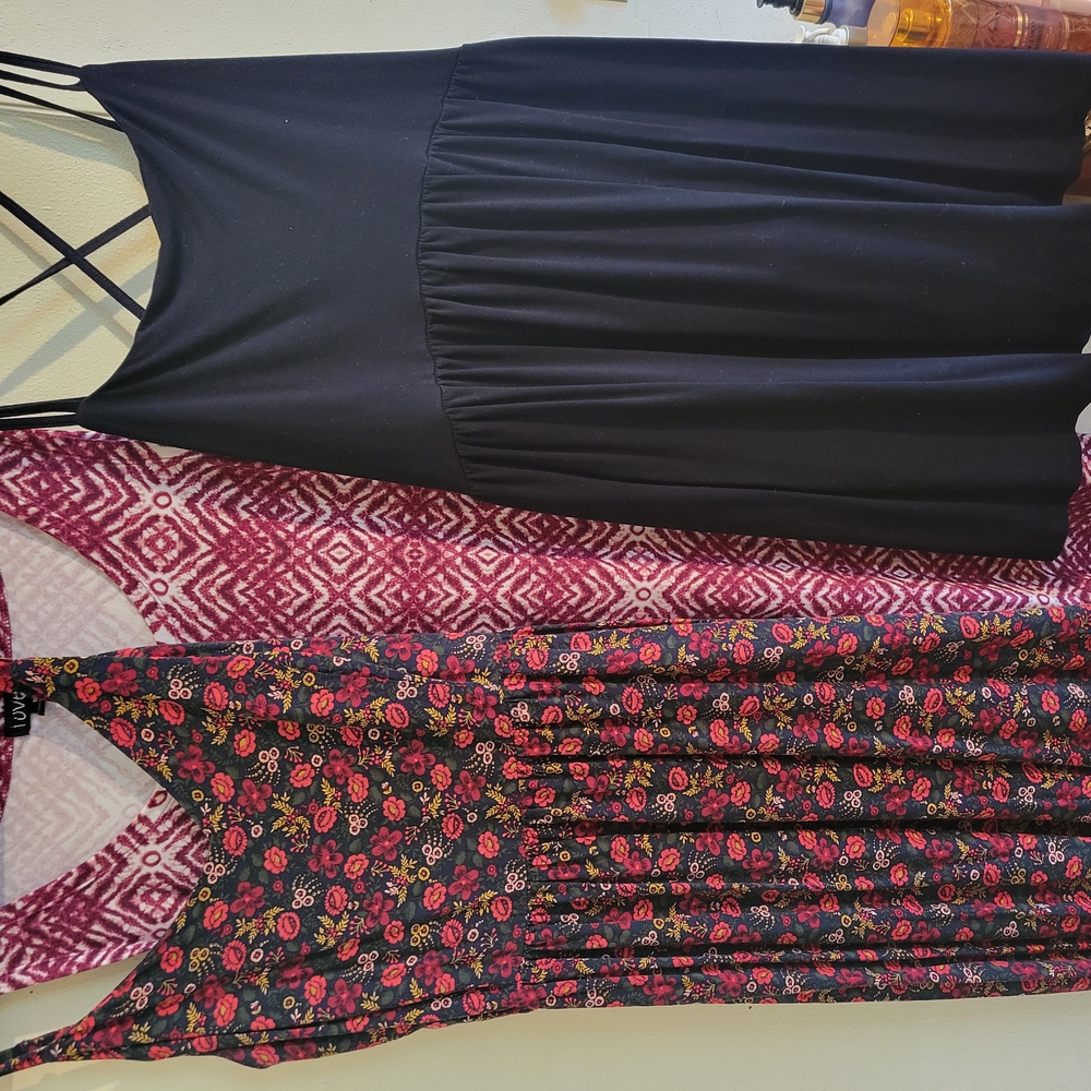 Old Navy Black, Pink, and Floral Midi Dresses